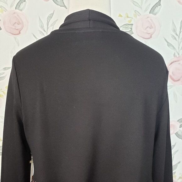 NEW Womens Pretty Black Dainty Pink Floral Open Front Cardigan Sweater L large - Picture 6 of 9